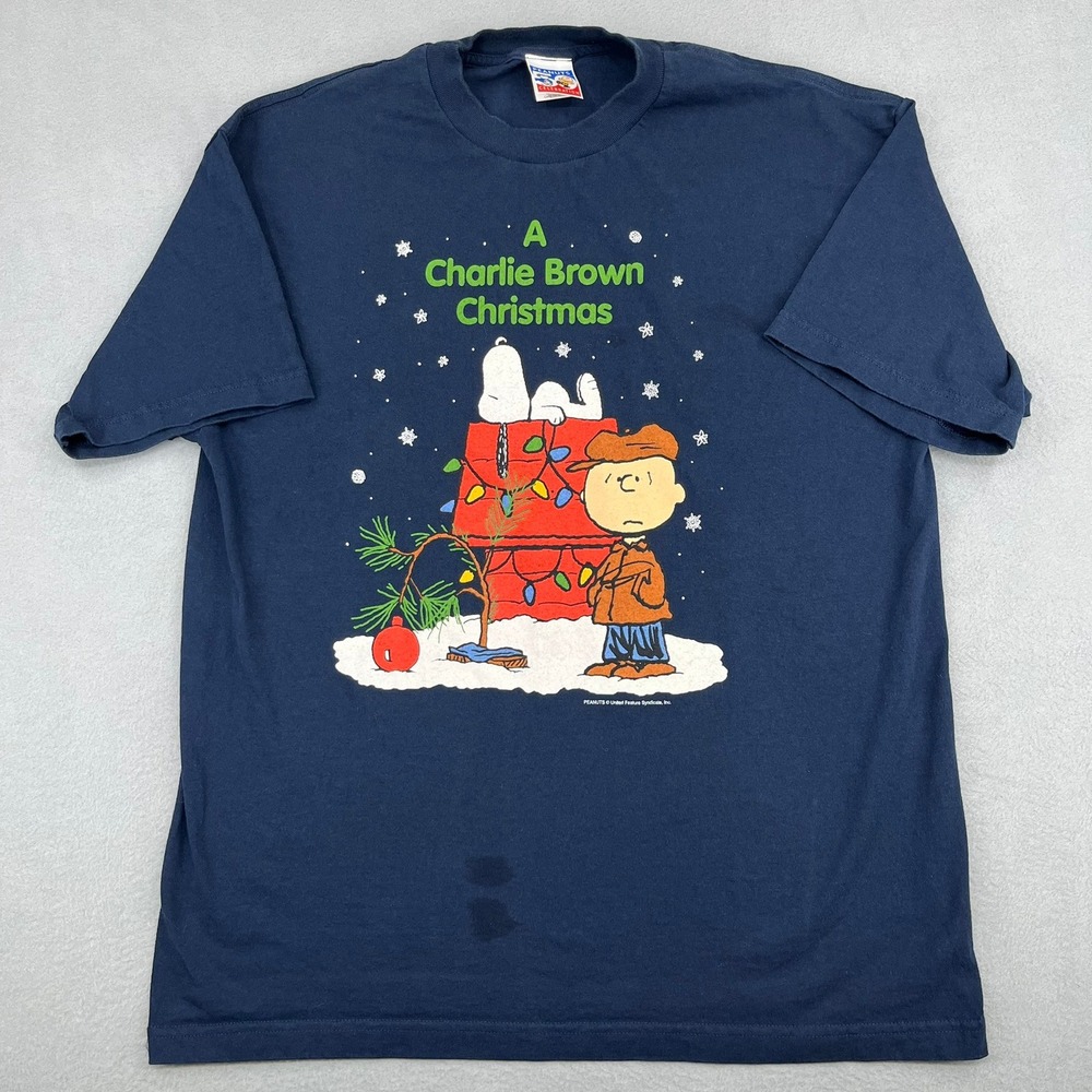 Peanuts A Charlie Brown Christmas Snoopy Graphic T-Shirt Mens Navy Blue Large